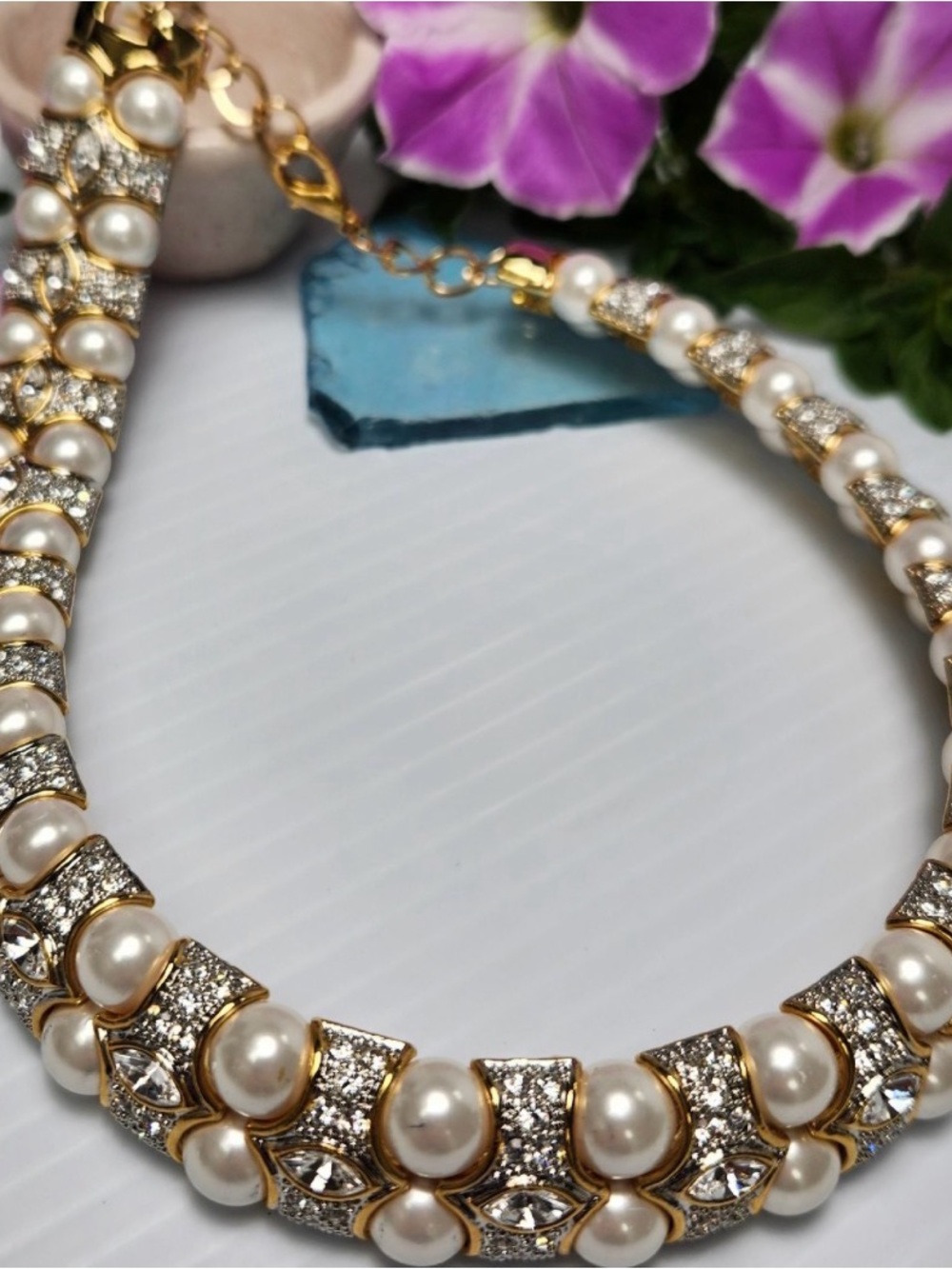 Luxurious Wedding Bridal Pearl and Crystal Statement Necklace